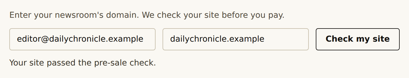 Step 3: enter your domain and press Check my site. A pass looks like this.